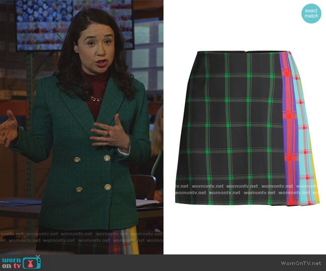 Semira Multicolor Side-Pleat Plaid Mini A-Line Skirt by Alice + Olivia worn by Marissa Gold (Sarah Steele) on The Good Fight