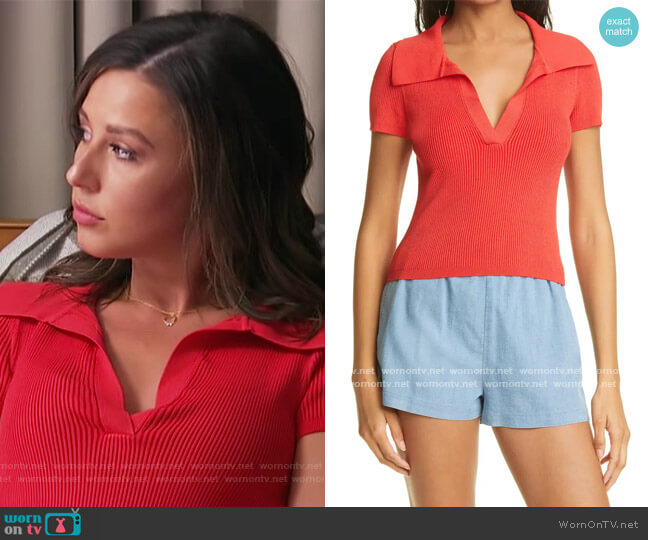 Daralee Ribbed Fitted Polo Sweater by Alice + Olivia worn by Katie Thurston on The Bachelorette