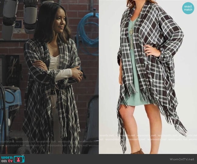 Plaid asymmetric Cardigan by Altar'd State worn by Ysa Penarejo on Stargirl