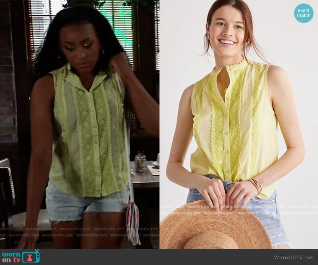 Pilcro Lace Blouse by Anthropologie worn by Trina (Sydney Mikayla) on General Hospital