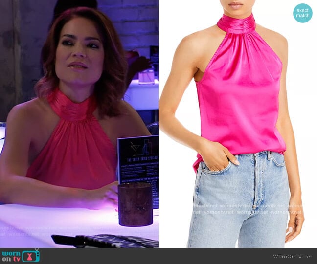 Sleeveless Halter Top by Aqua worn by Elizabeth Webber (Rebecca Herbst) on General Hospital