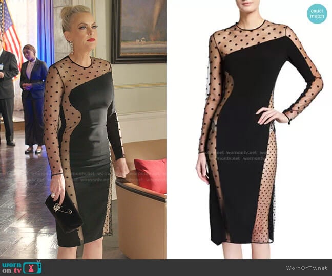 Arielle Polka Dot Illusion Cady Cocktail Dress by Stella McCartney worn by Alexis Carrington (Elaine Hendrix) on Dynasty