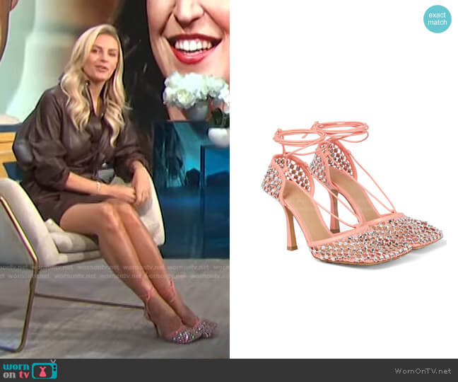 The Sparkle Stretch Leather Sandals by Bottega Veneta worn by Morgan Stewart on E! News