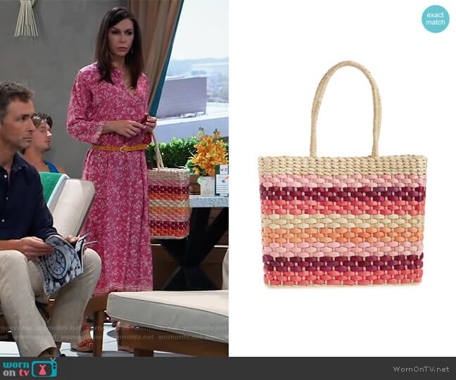 Sandy Beach Woven Tote by BTB Los Angeles worn by Anna Devane (Finola Hughes) on General Hospital