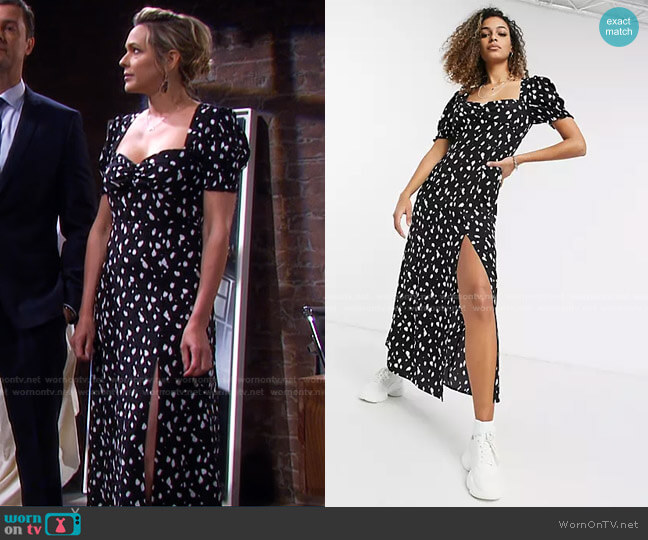 Puff Sleeve Midi Dress with Thigh Split by Bardot worn by Nicole Walker (Arianne Zucker) on Days of our Lives