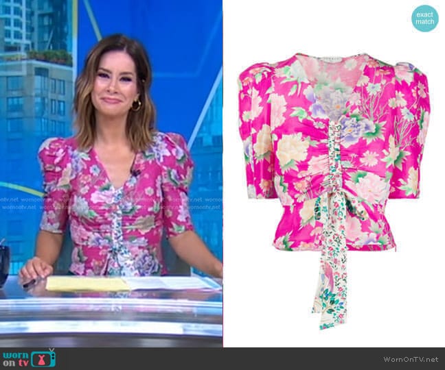 Becky Gathered-Front Top by Sandro worn by Rebecca Jarvis on Good Morning America