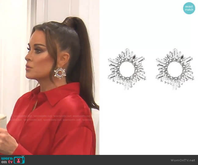 Begum Crystal Earrings by Amina Muaddi worn by Kyle Richards on The Real Housewives of Beverly Hills