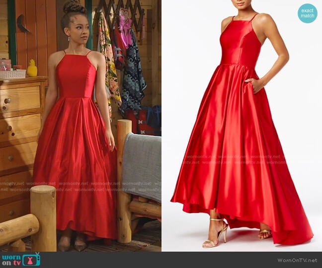 Halter Ballgown Dress by Betsy & Adam worn by Ava (Shelby Simmons) on Bunkd