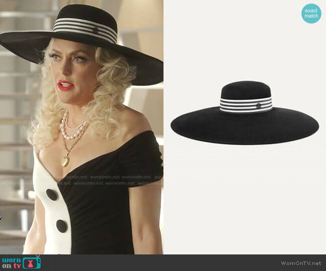 Bianca Striped Hat by Maison Michel worn by Alexis Carrington (Elaine Hendrix) on Dynasty