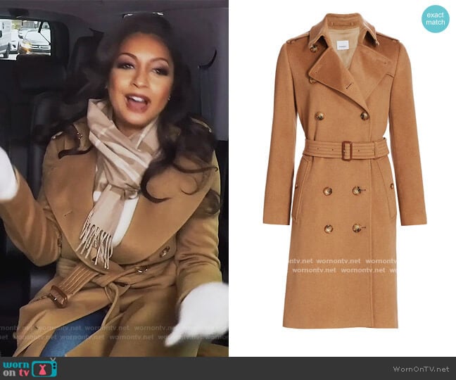 Kensington Belted Cashmere Coat by Burberry worn by Ebony K. Williams on The Real Housewives of New York City