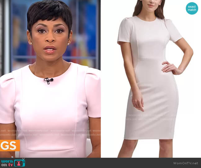 Calvin Klein Blossom Puff-Sleeve Sheath Dress worn by Jericka Duncan on CBS Mornings