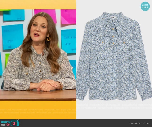 avalliere Blouse in crepe de chine by Celine worn by Drew Barrymore on The Drew Barrymore Show