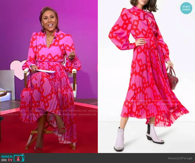 Chain Print Pleated Midi Dress by MSGM worn by Robin Roberts on Good Morning America