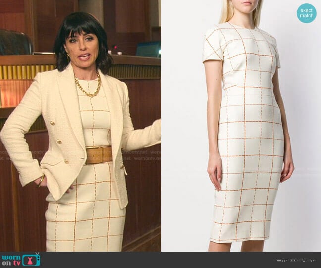 Checked Midi Dress by Victoria Beckham worn by Kathleen Gale (Constance Zimmer) on Good Trouble