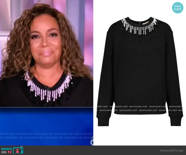 Embellished cotton sweatshirt by Christopher Kane worn by Sunny Hostin on The View