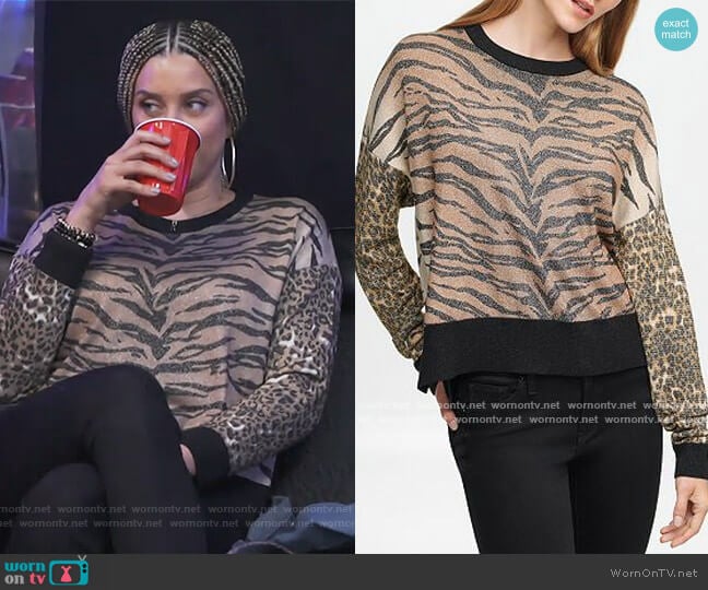 Mixed Animal Print Sweater by DKNY worn by Robyn Dixon on The Real Housewives of Potomac