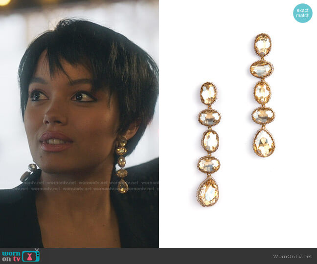 Tyra Drop Earrings by Deepa Gurnani worn by Zoya Lott (Whitney Peak) on Gossip Girl