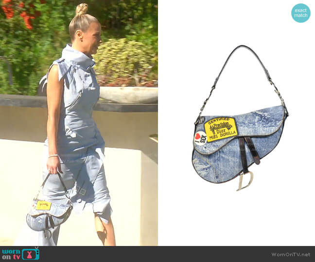 Faded Blue Printed Denim Miss Diorella Saddle Bag by Dior worn by Dorit Kemsley on The Real Housewives of Beverly Hills