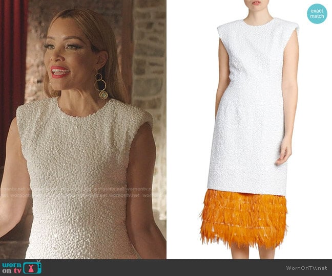 Beaded Feather-Hem Cocktail Dress by Dries Van Noten worn by Dominique Deveraux (Michael Michele) on Dynasty