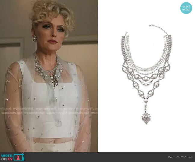 Gigi Statement Bib Necklace w/ Y-Drop by Dylanlex worn by Alexis Carrington (Elaine Hendrix) on Dynasty