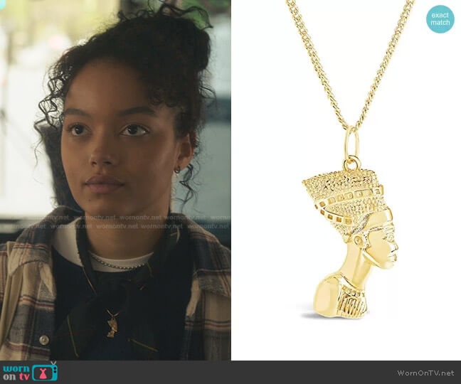 Egyptian Pharaoh Bust Necklace by Sterling Forever worn by Zoya Lott (Whitney Peak) on Gossip Girl