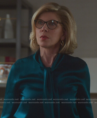 Diane’s teal tie neck blouse on The Good Fight