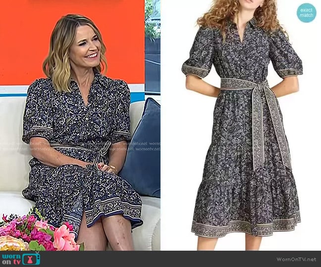 Veronica Beard Eunice Printed Puff-Sleeve Midi Dress worn by Savannah Guthrie on Today