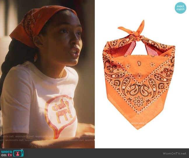 Orange Pailsley Print Bandana by Forever 21 worn by Zoey Johnson (Yara Shahidi) on Grown-ish