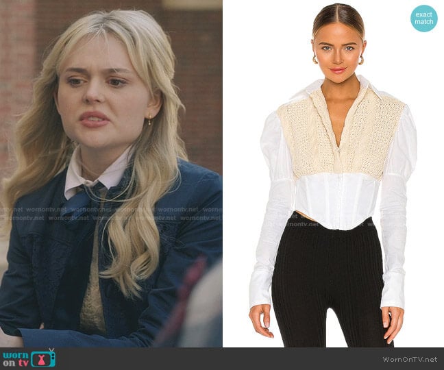 Knit Corset Puff Sleeve Shirt by Danielle Guizio worn by Audrey Hope (Emily Alyn Lind) on Gossip Girl