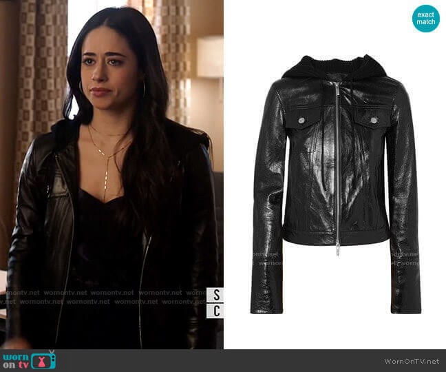 Helmut Lang Hooded Glazed Leather Jacket worn by Liz Ortecho (Jeanine Mason) on Roswell New Mexico