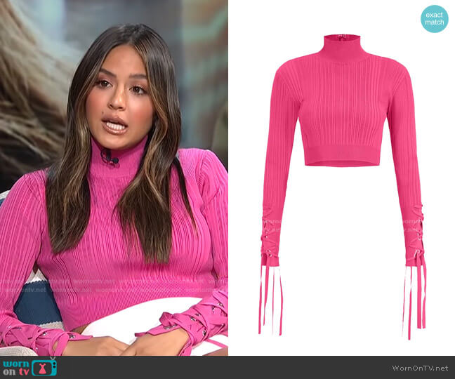 Rib Lace-Up Crop Top by Herve Leger worn by Erin Lim on E! News