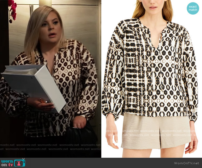 Batik-Print Peasant Top by INC International Concepts worn by Maxie Jones (Kirsten Storms) on General Hospital