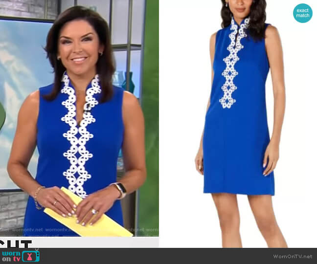 Jessica Howard Embroidered Trim Sleeveless Dress worn by Meg Oliver on CBS Mornings