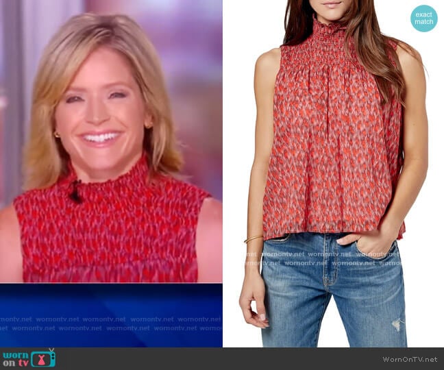 Mika Sleeveless Smocked-Neck Top by Joie worn by Sara Haines on The View