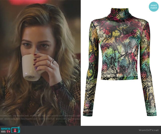 Abstract-Print High Neck Top by Just Cavalli worn by Betty Cooper (Lili Reinhart) on Riverdale