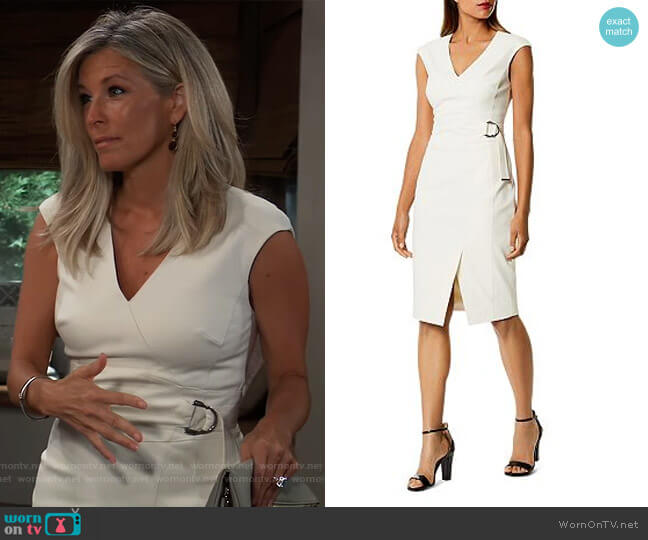 Cap Sleeve Faux-Wrap Dress by Karen Millen worn by Carly Spencer (Laura Wright) on General Hospital