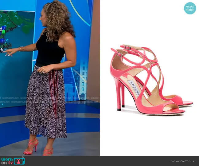 Lang Patent Leather Sandals by Jimmy Choo worn by Ginger Zee on Good Morning America