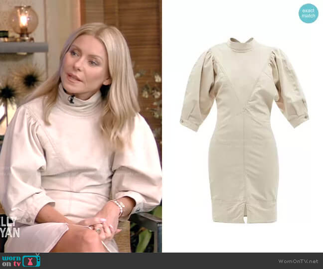 Laure Puff-Sleeve Denim Midi Dress by Isabel Marant Etoile worn by Kelly Ripa  on Live with Kelly & Ryan