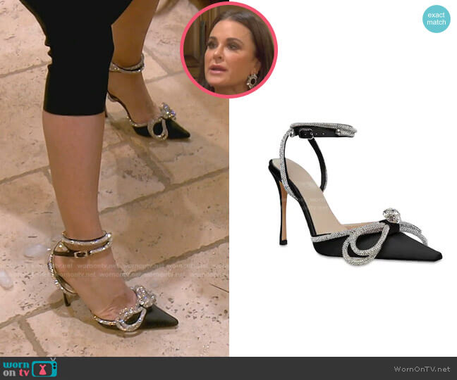 Double Bow Silk Satin Pumps by Mach & Mach worn by Kyle Richards on The Real Housewives of Beverly Hills