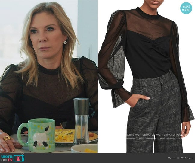 Tilda Stripe Mesh Top by Maje worn by Ramona Singer on The Real Housewives of New York City