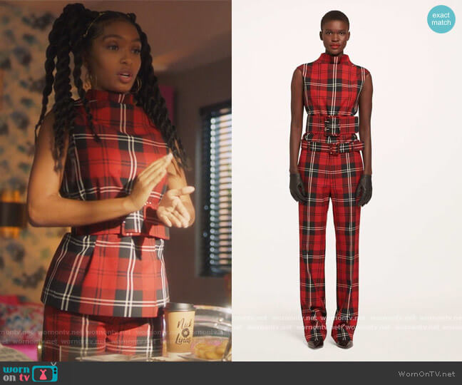 Tartan Sleeveless Top with Belt and Pants by Marc Jacobs worn by Zoey Johnson (Yara Shahidi) on Grown-ish