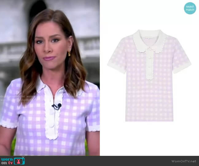 Micro Checked Knit Polo by Maje worn by Rebecca Jarvis on Good Morning America