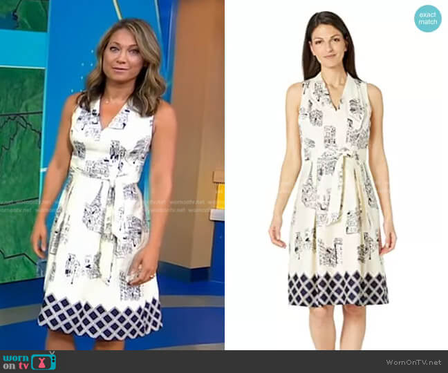 London Times Modern Paris Printed Pleated Dress worn by Ginger Zee on Good Morning America