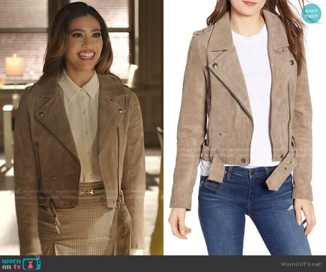 Morning Suede Moto Jacket by BlankNYC worn by Kara Royster on Dynasty