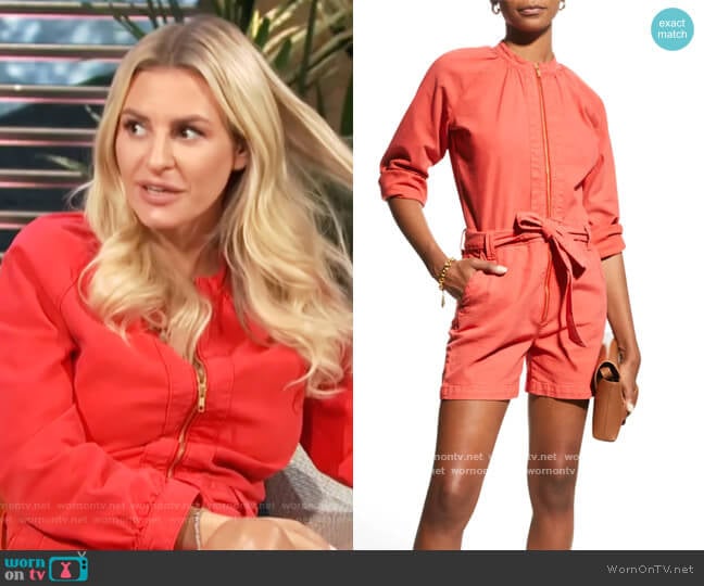 The Gatherer Zip-Front Romper by Mother worn by Morgan Stewart on E! News