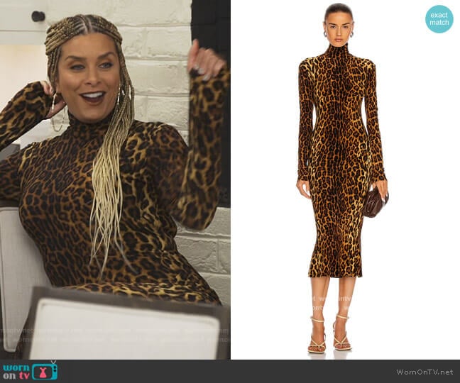 Long Sleeve Turtleneck Fishtail Dress by Norma Kamali worn by Robyn Dixon on The Real Housewives of Potomac