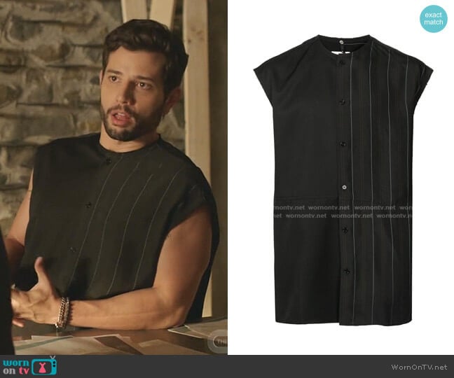 Striped Panel Shirt by OAMC worn by Sam Flores (Rafael de la Fuente) on Dynasty