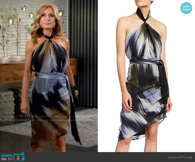 One33 Social Ikate-Print Twist Halter-Neck Dress worn by Lauren Fenmore (Tracey Bregman) on The Young and the Restless