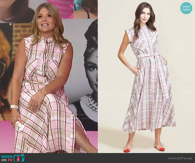 Plaid Crepe Belted Midi Dress by Pearl by Lela Rose worn by Jenna Bush Hager on Today