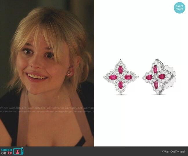 Princess Flower Stud Earrings by Roberto Coin worn by Audrey Hope (Emily Alyn Lind) on Gossip Girl